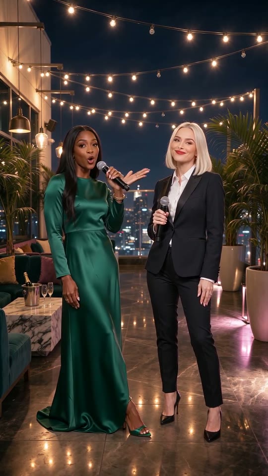 Glam Night AI rap video example: two AI-made characters rapping an original verse on stage